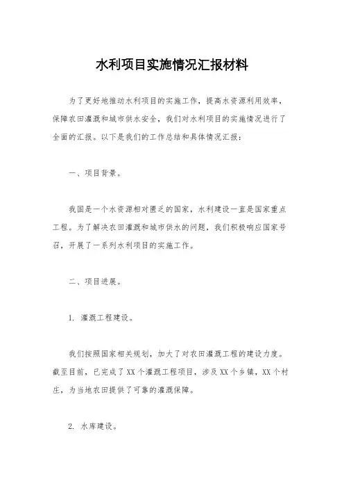 水利项目实施情况汇报材料