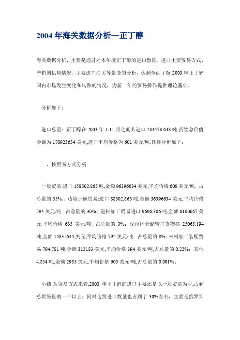正丁醇（海关分析）