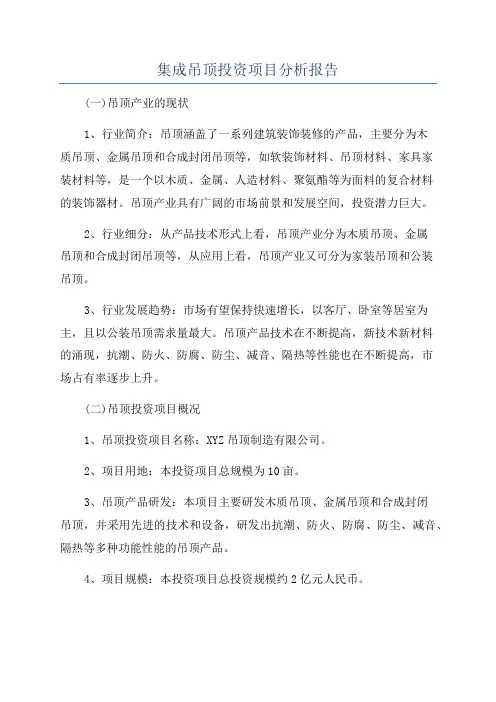 集成吊顶投资项目分析报告