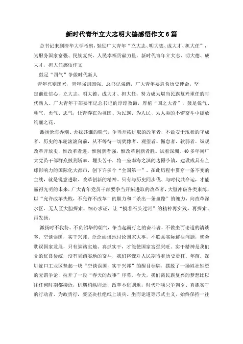 新时代青年立大志明大德感悟作文6篇 