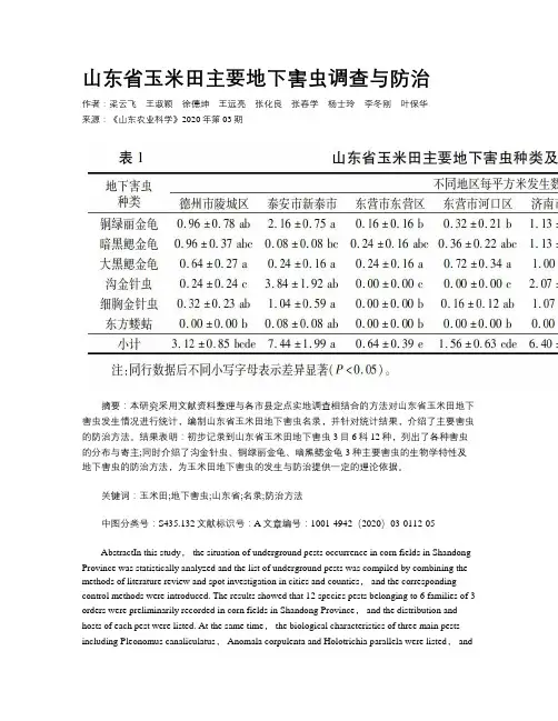 山东省玉米田主要地下害虫调查与防治