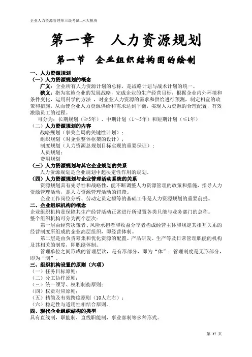 (完整版)人力资源管理师三级复习资料重点整理