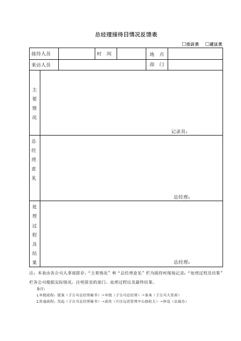 总经理接待日情况反馈表