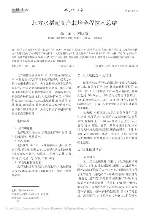 北方水稻超高产栽培全程技术总结