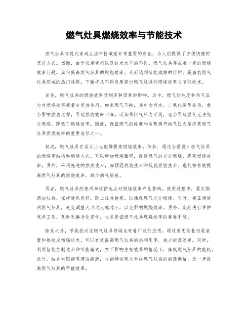 燃气灶具燃烧效率与节能技术
