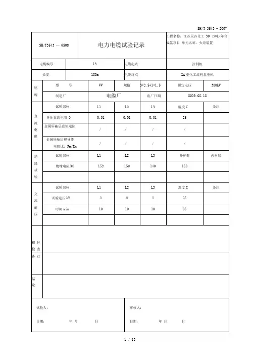 -G电力电缆试验记录