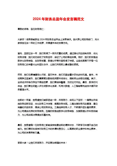 2024年财务总监年会发言稿范文