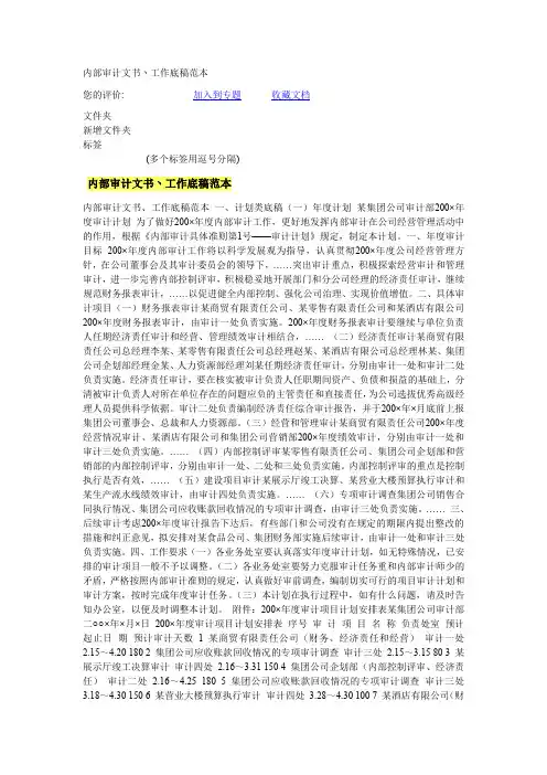 内部审计文书丶工作底稿范本
