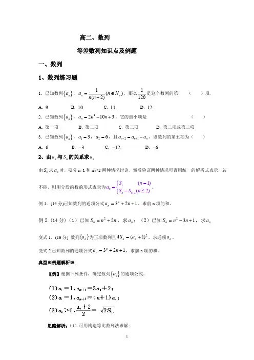 高二、等差数列练习题有答案