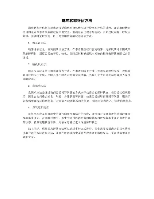 麻醉状态评估方法