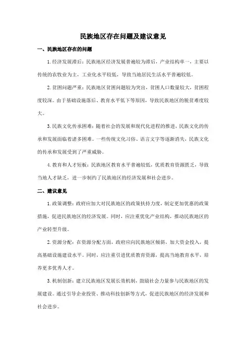 民族地区存在问题及建议意见