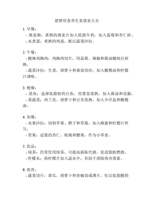 肥胖饮食养生食谱表大全