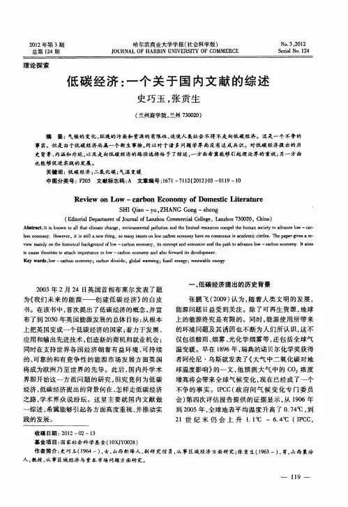 低碳经济：一个关于国内文献的综述