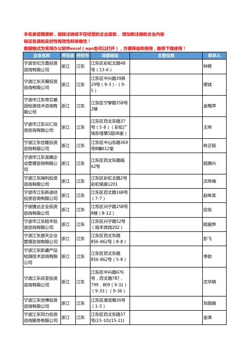 2020新版浙江省江东咨询-调研工商企业公司名录名单黄页联系方式大全94家