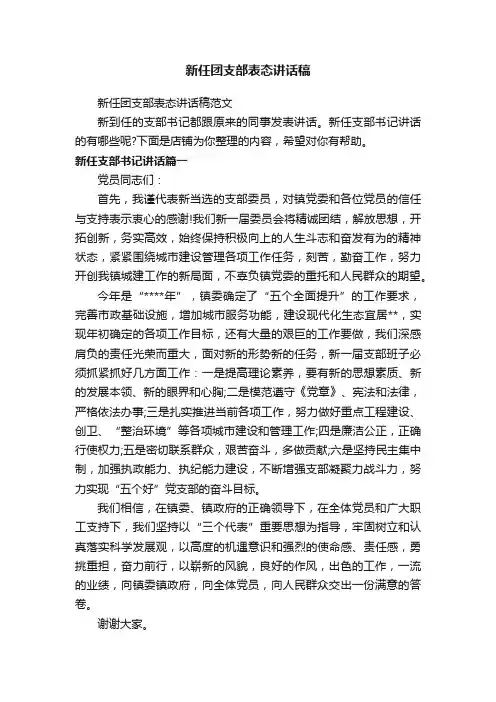 新任团支部表态讲话稿