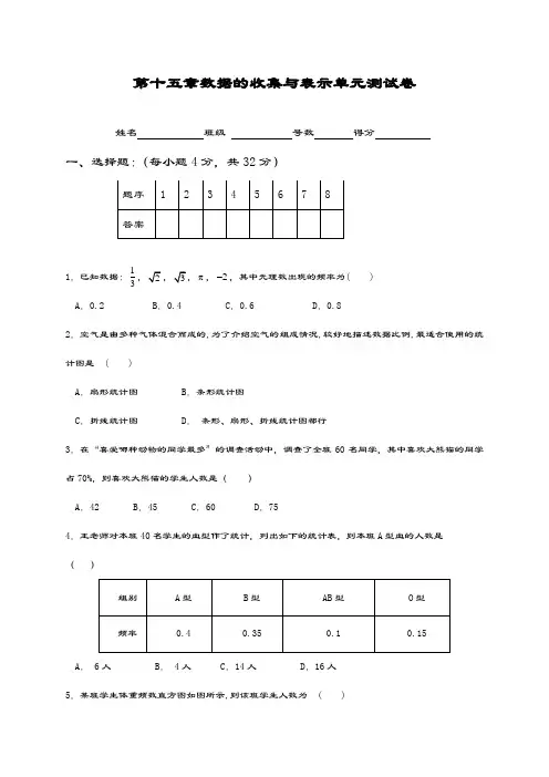 最新华东师大版八年级数学上册《数据的收集与表示》单元测试卷及答案