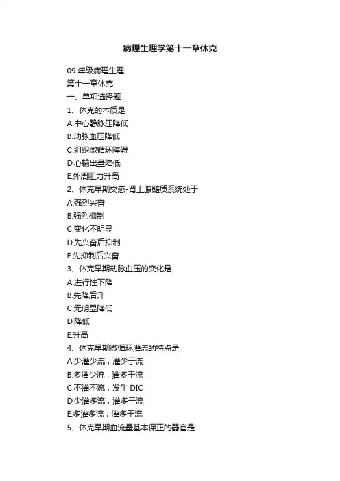 病理生理学第十一章休克