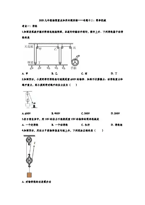 2020九年级物理重点知识专题训练——专题十二：简单机械