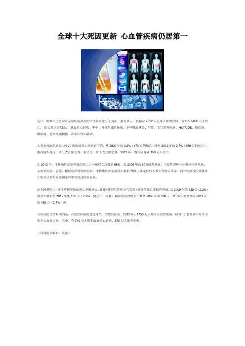 全球十大死因更新 心血管疾病仍居第一
