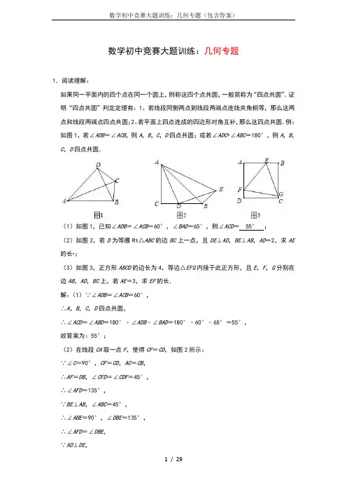 数学初中竞赛大题训练：几何专题(包含答案)