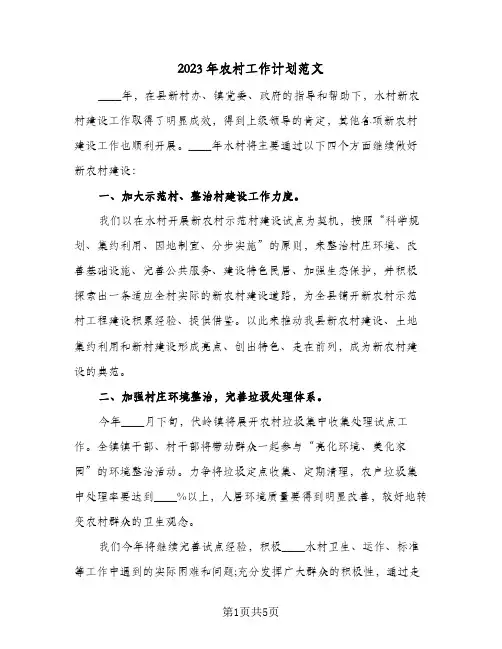 2023年农村工作计划范文(2篇)