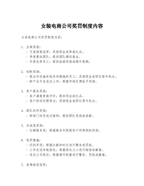 女装电商公司奖罚制度内容