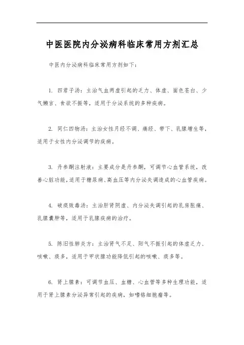 中医医院内分泌病科临床常用方剂汇总