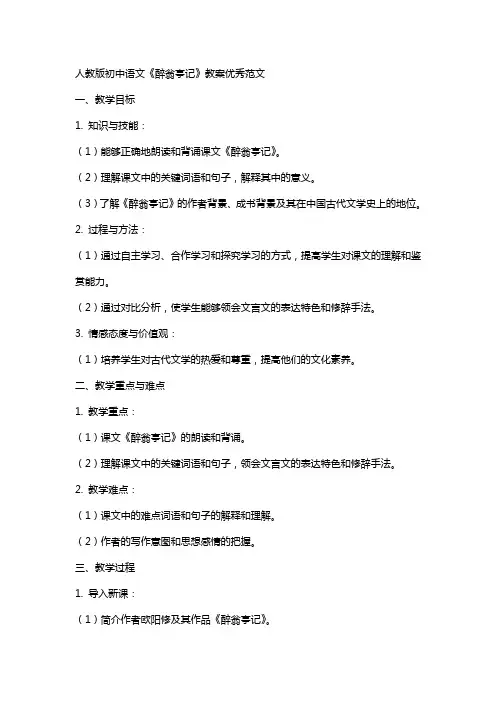 人教版你初中语文醉翁亭记教案范文