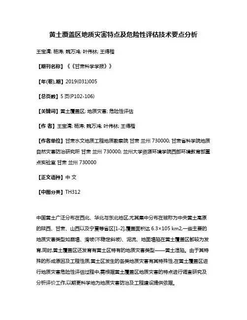 黄土覆盖区地质灾害特点及危险性评估技术要点分析