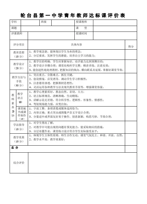 高中教师公开课课堂教学评价表