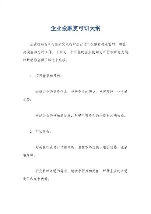 企业投融资可研大纲