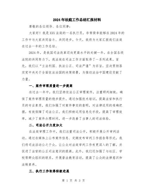 2024年法庭工作总结汇报材料