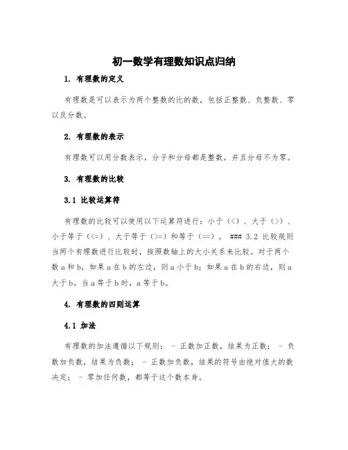 初一数学有理数知识点归纳