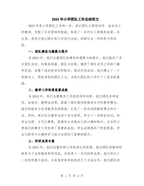 2024年小学团队工作总结范文