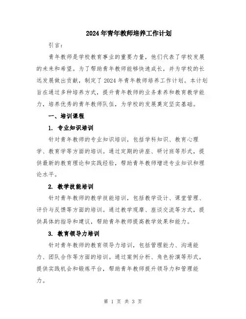 2024年青年教师培养工作计划