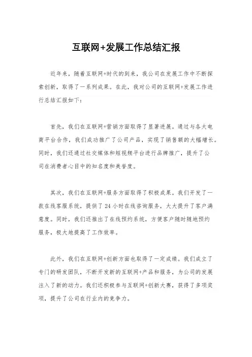 互联网+发展工作总结汇报