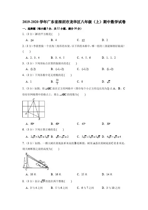2019-2020学年广东省深圳市龙华区八年级(上)期中数学试卷(解析版)