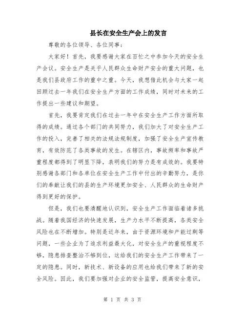 县长在安全生产会上的发言
