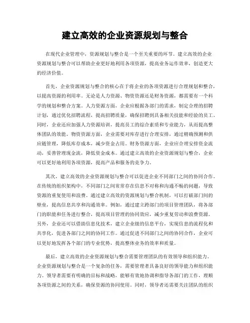 建立高效的企业资源规划与整合