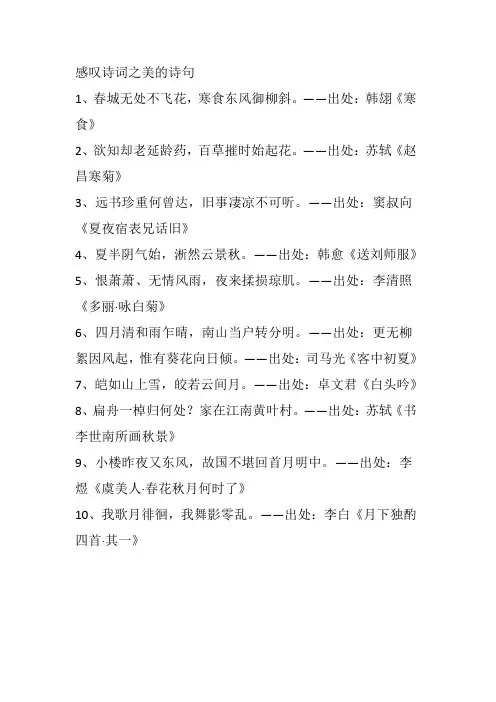 感叹诗词之美的诗句