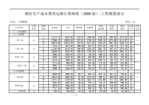 测绘生产成本费用定额计算细则(2009)-工程测量