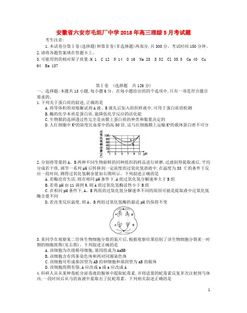 安徽省六安市毛坦厂中学2018年高三理综5月考试题201901090111