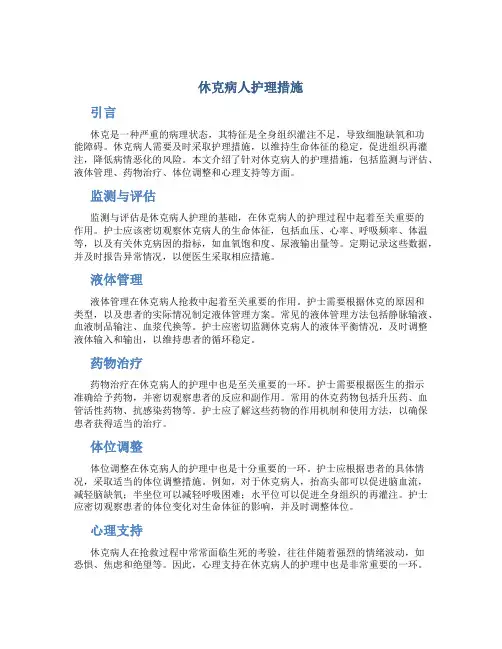 休克病人护理措施