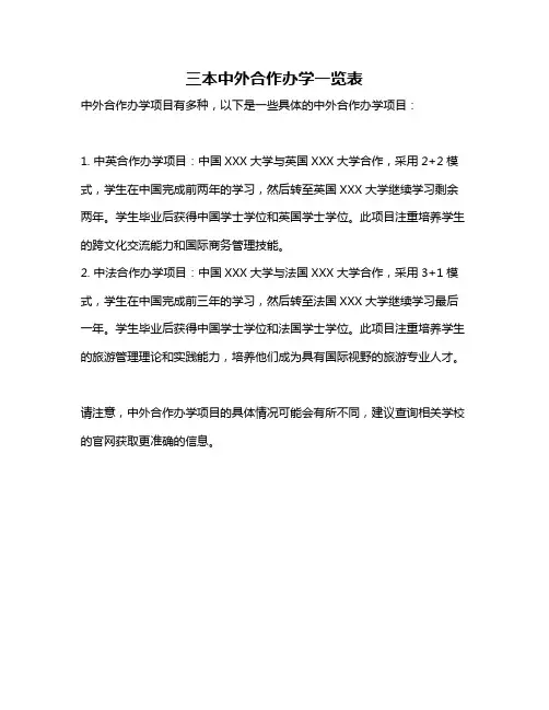 三本中外合作办学一览表