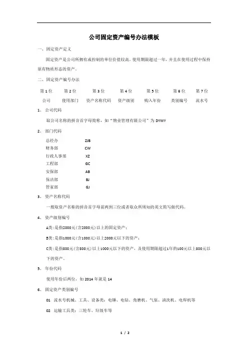 公司固定资产编号办法模板