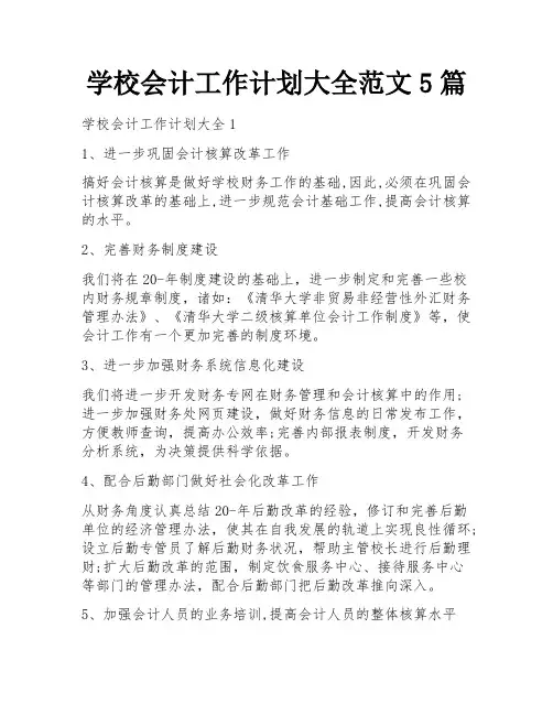 学校会计工作计划大全范文5篇