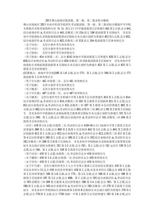 2015佛山南海区提前批、第一批、第二批录取分数线
