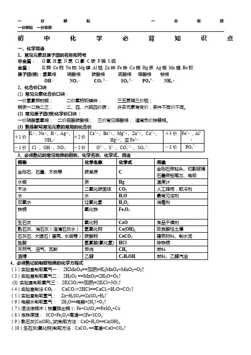 初中化学必背考点基础