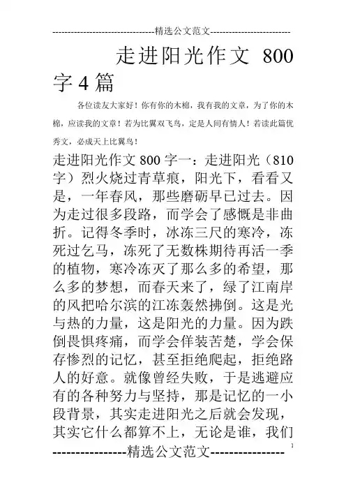 走进阳光作文800字4篇