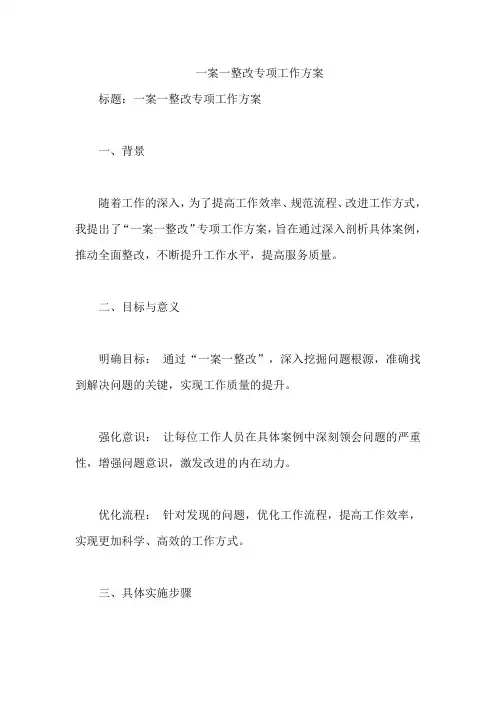 一案一整改专项工作方案